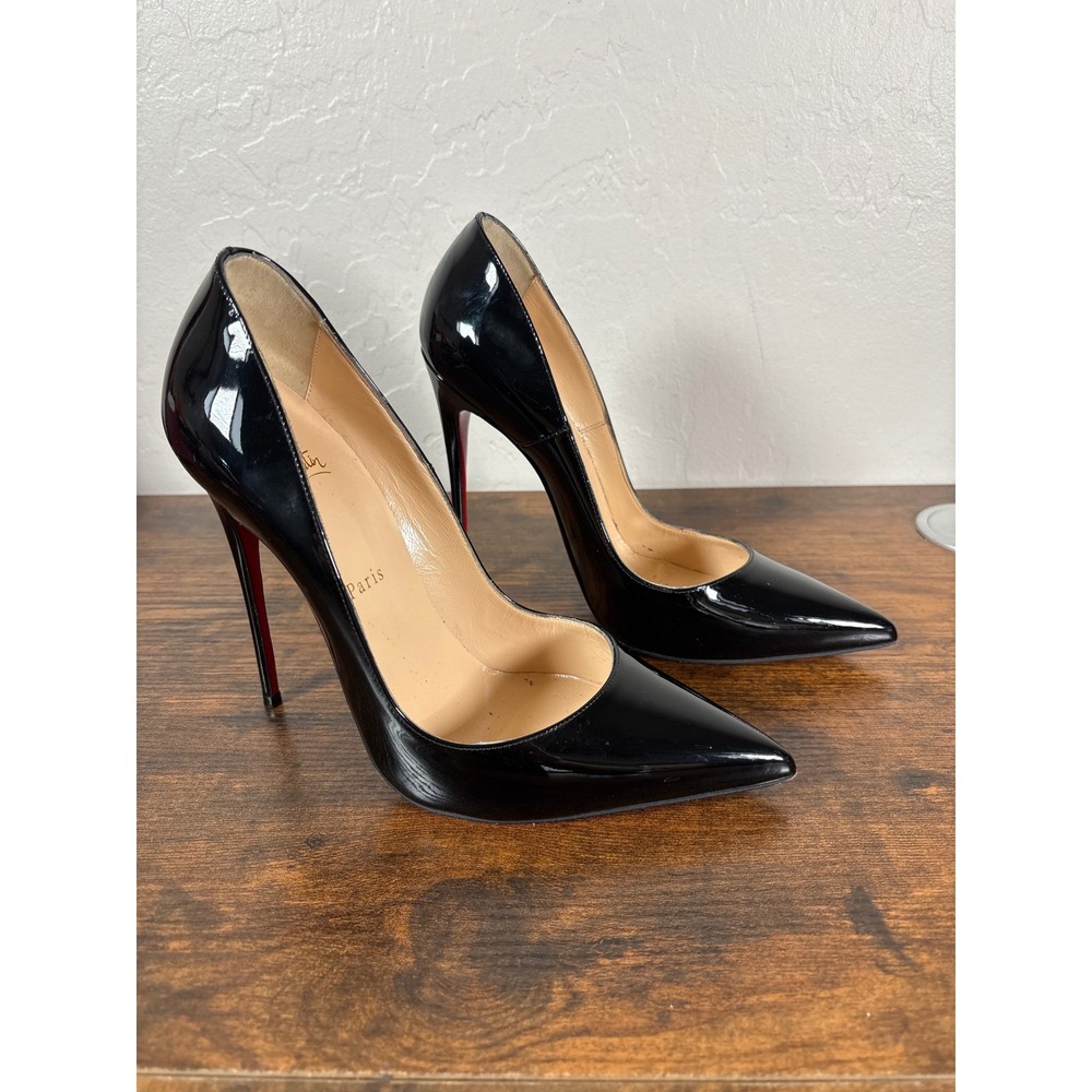 Christian‎ Louboutin So Kate 120 Black Patent Leather Pointed Toe Pumps 38.5